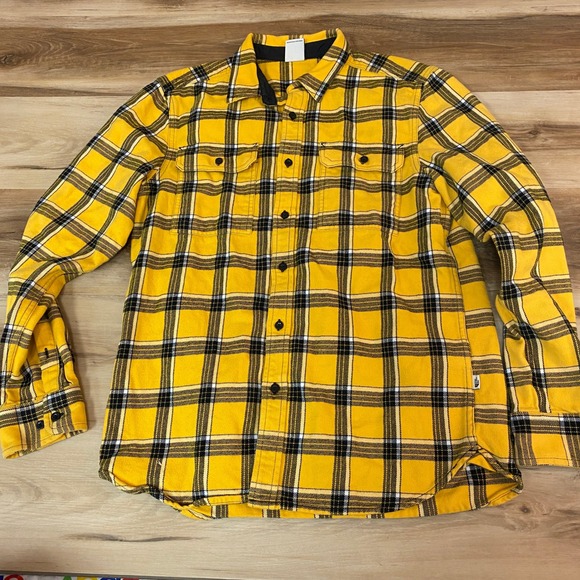 The North Face Flannel Shirt Mens Medium Yellow Black Plaid Button Up - Picture 1 of 9